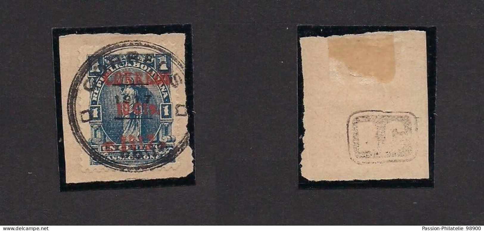 BOLIVIA. 1917. Yv 110º. Cobija Issue. 10cs M 1c Blue Red Ovptd On Piece - Bolivie