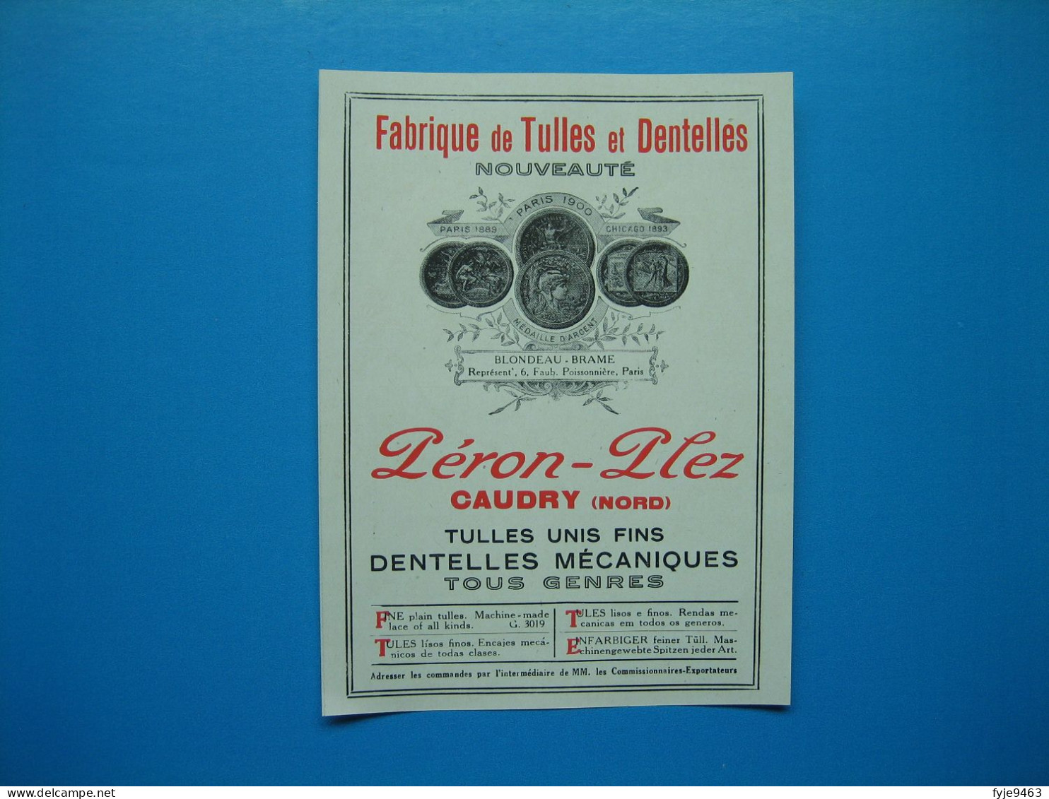 (1931) Tulles Et Dentelles : PÉRON-PLEZ à Caudry (Nord) -- LAURENT Frères & Cie à Vals, Près Le Puy (Haute-Loire) - Advertising