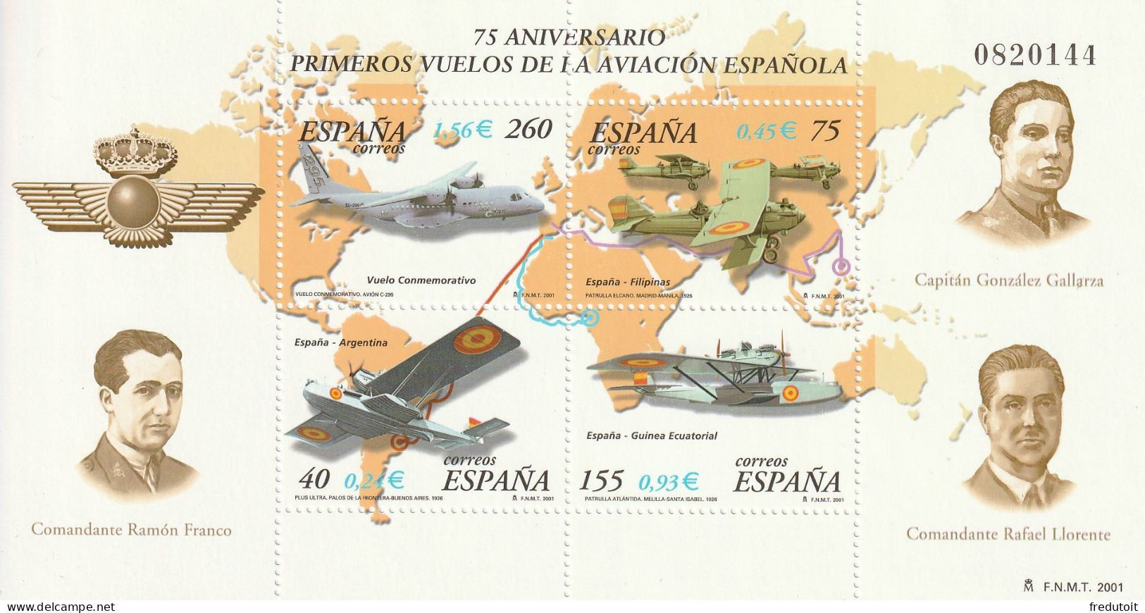 ESPAGNE - BLOC N°96 ** (2001) Aviation - Blocks & Sheetlets & Panes