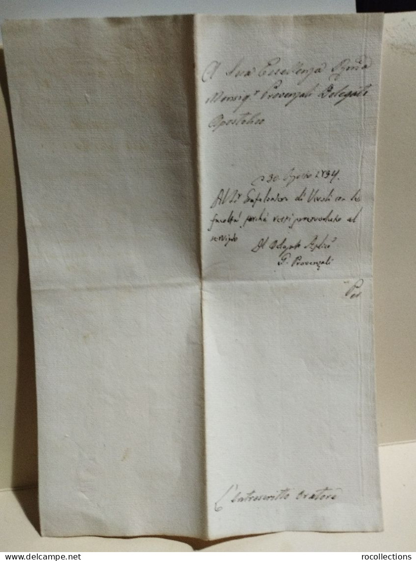 Italy Old Letter. Italia Lettera Segretario Comunale Di Veroli A Provenzali Delegato Apostolico 1834 - Ohne Zuordnung