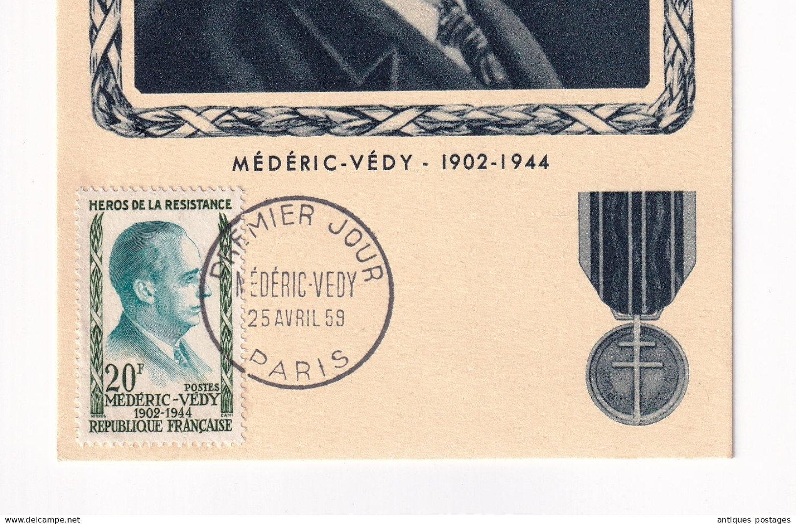 Carte Maximum Médéric Védy 1959 Paris Résistance Seconde Guerre Mondiale WW2 - 1950-1959