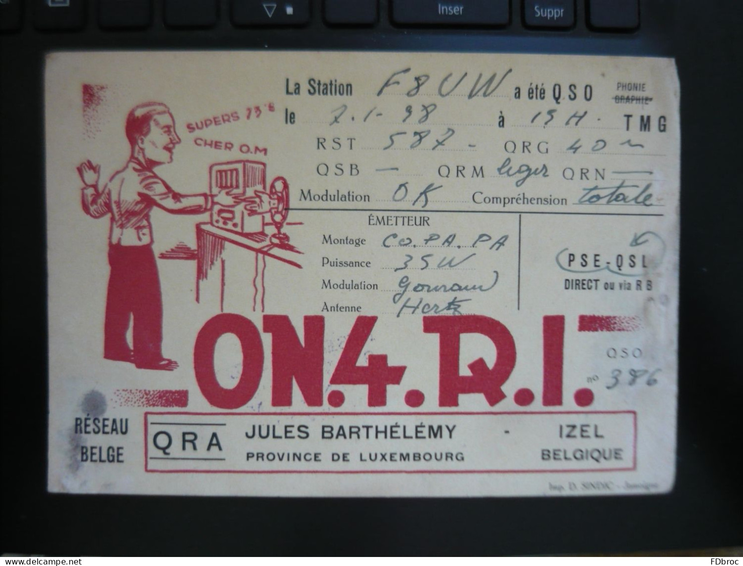 Carte QSL Radio Amateur QRA J. Barthelemy Province De LUXEMBOURG  Année 1938 - Amateurfunk