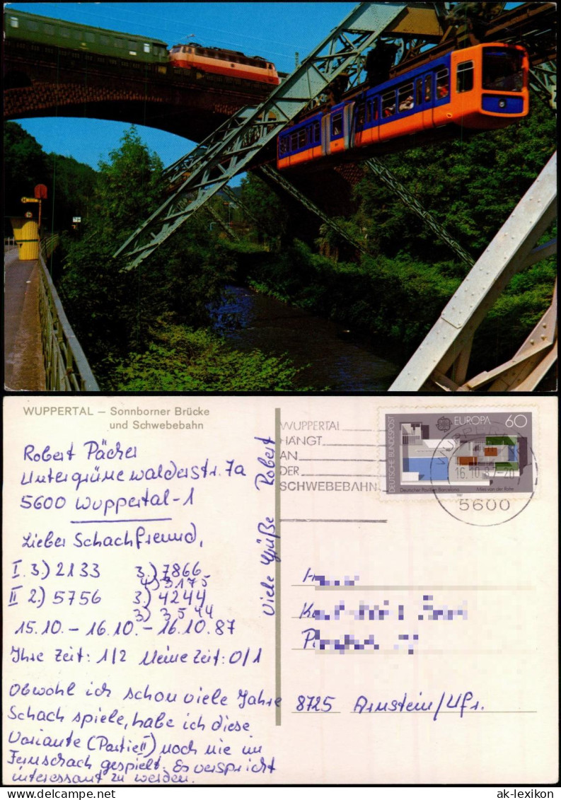 Ansichtskarte Elberfeld-Wuppertal Sonnborner-Brücke, Schwebebahn 1987 - Wuppertal