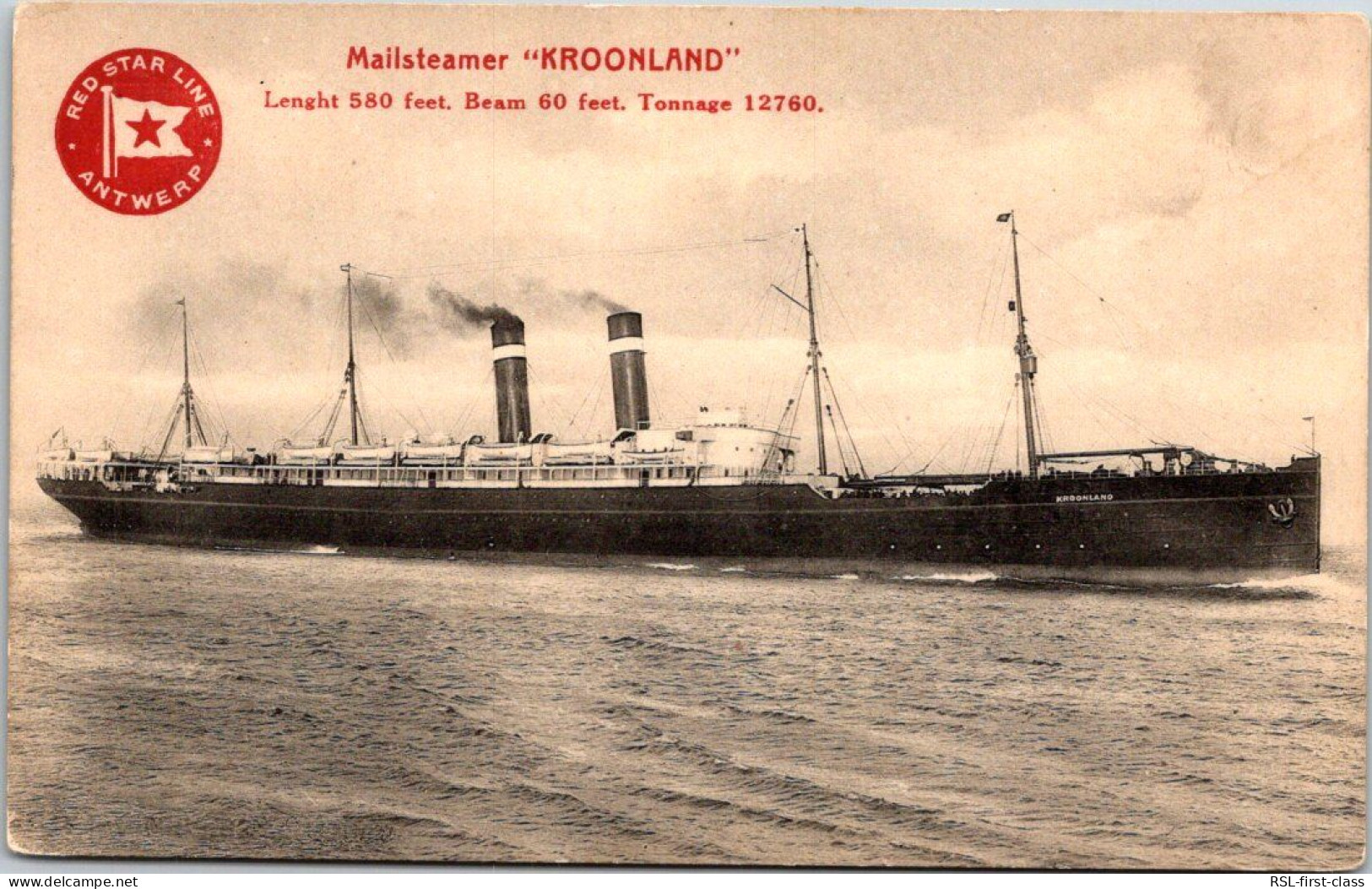 Mailsteamer Kroonland, From Serie Steamers Grey Photos With Red Logo, Red Star Line - Steamers