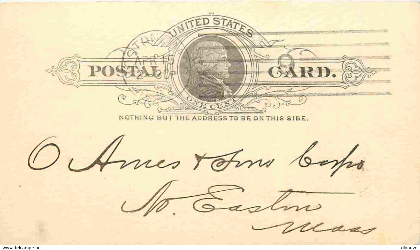 Etats Unis - Carte Potale De 1893 - Correspondance - Cachet O Ames And Sons Corporation - CPA Format 130 X 80 Mm - Voir  - Other & Unclassified