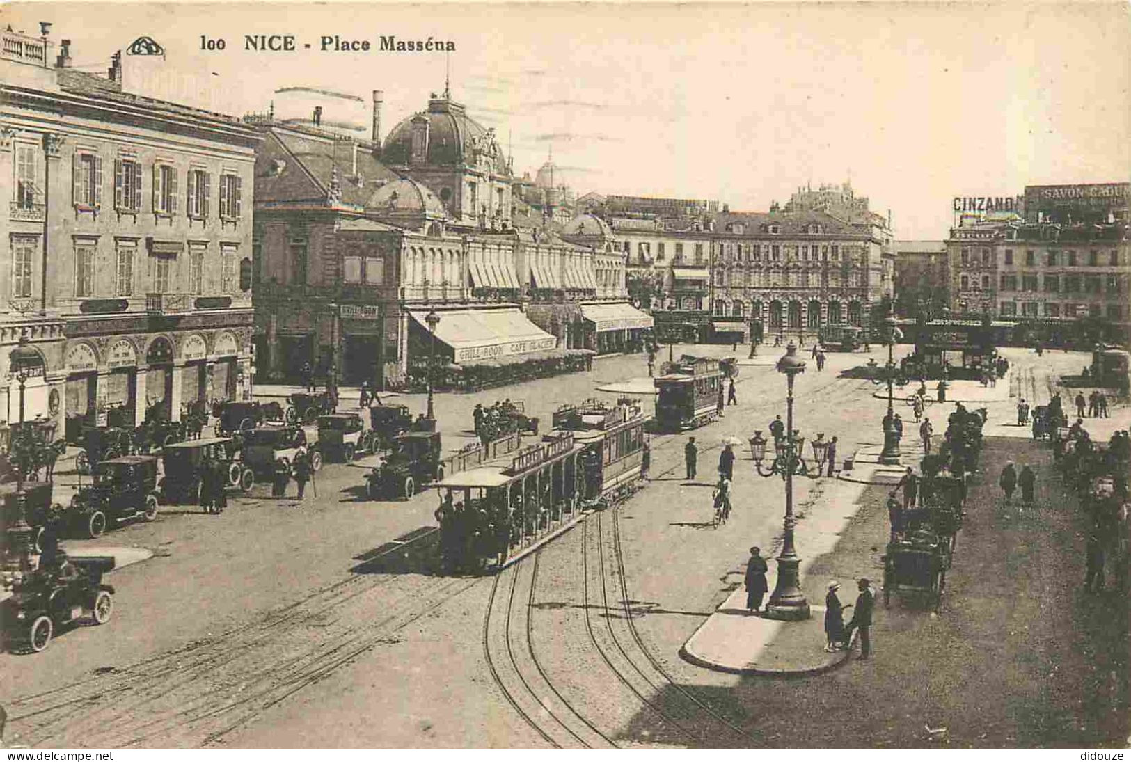 06 - Nice - Place Masséna - Animée - Tramway - Correspondance - CPA - Oblitération Ronde De 1927 - Voir Scans Recto-Vers - Places, Squares