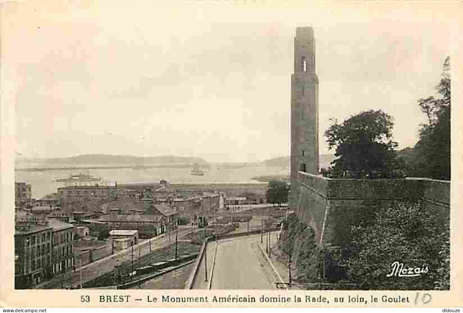 29 - Brest - Le Monument Américain Domine La Rade, Au Loin, Le Goulet - CPA - Voir Scans Recto-Verso - Brest