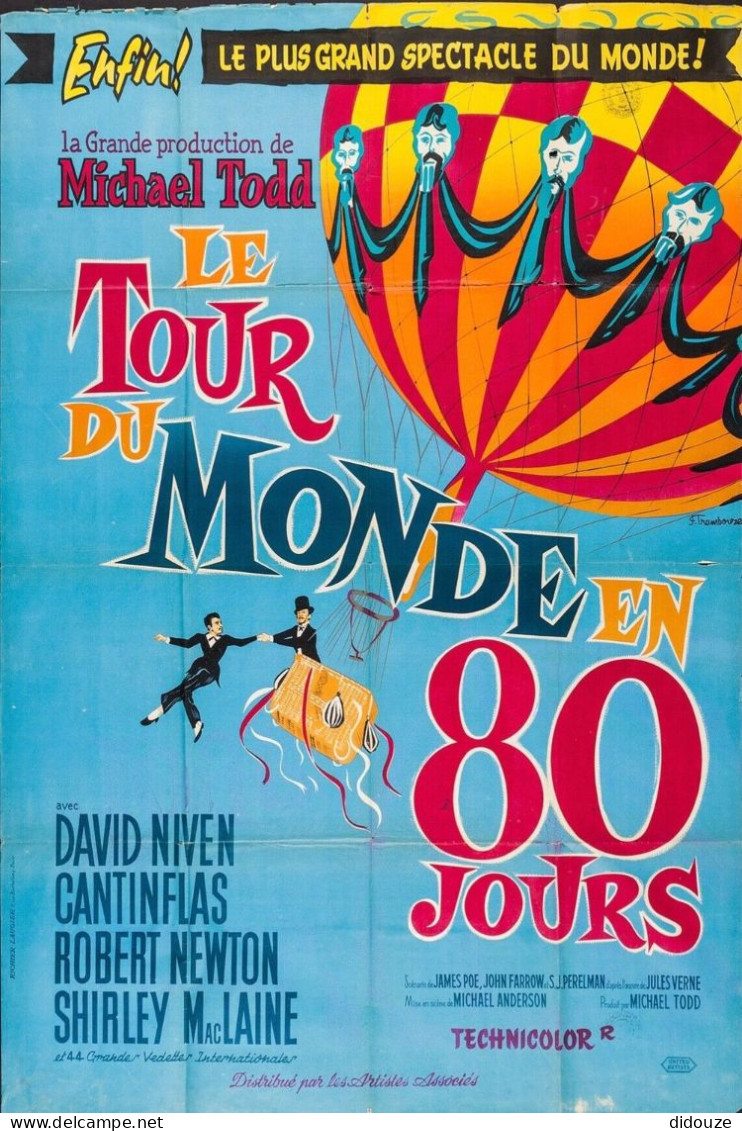 Cinema - Le Tour Du Monde En 80 Jours - David Niven - Cantinflas - Robert Newton - Illustration Vintage - Affiche De Fil - Posters On Cards