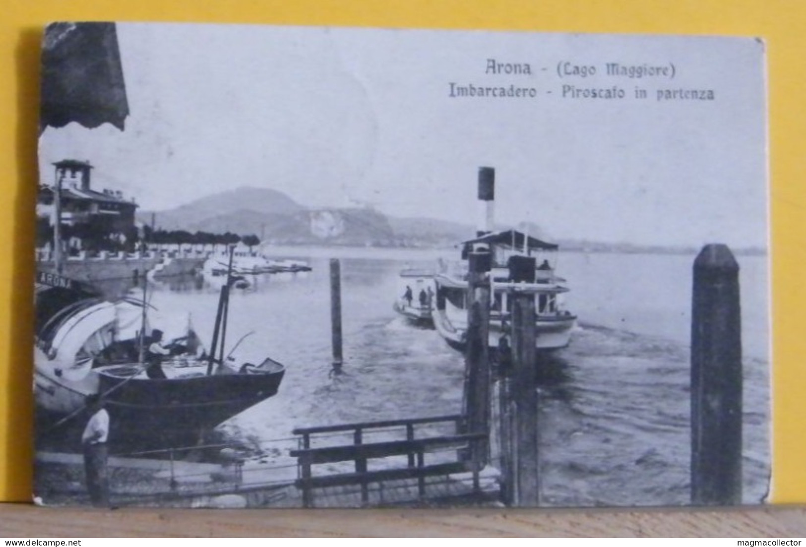 (ARO3) ARONA - IMBARCADERO - PIROSCAFO IN PARTENZA - ANIMATA - VIAGGIATA  1919 - Otros & Sin Clasificación