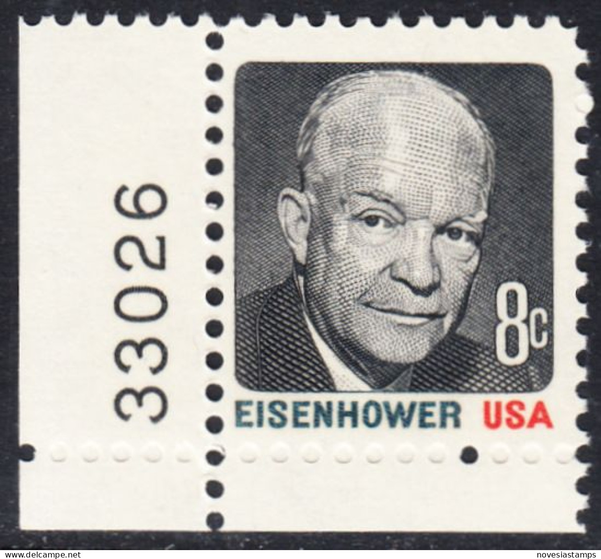 !a! USA Sc# 1394 MNH SINGLE From Lower Left Corner W/ Plate-# 33026 - Dwight D. Eisenhower - Ongebruikt