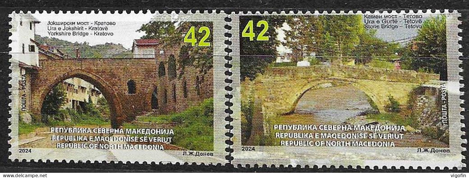 NMK 2024-08 OLD BRIDGES, NORTH MACEDONIA, 2v, MNH - Macedonia Del Nord