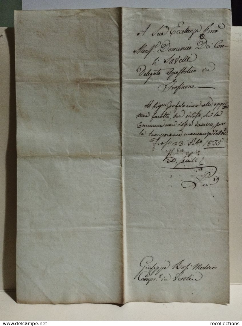 Italy Old Letter. Italia Lettera Medico Di Veroli A Conte Savelli Delegato Apostolico Frosinone 1835 - Unclassified