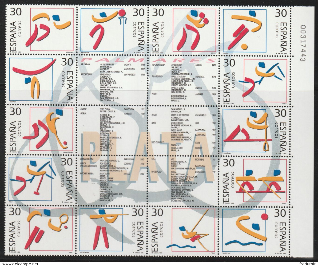 ESPAGNE - N°2954/67 ** (1995) Palmarès De Médaillés D'argent Espagnols Aux J.O. - Unused Stamps