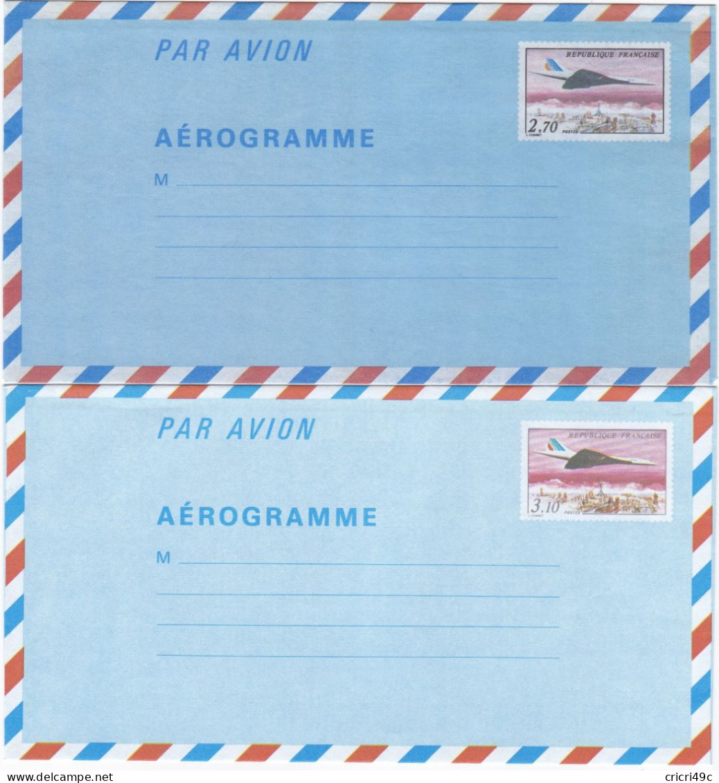 1 Aérogramme 1982 Concorde (Légende REPUBLIQUE FRANCAISE)  N°Y&T 1008-AER 1009-AER  Neufs** - Aerograms