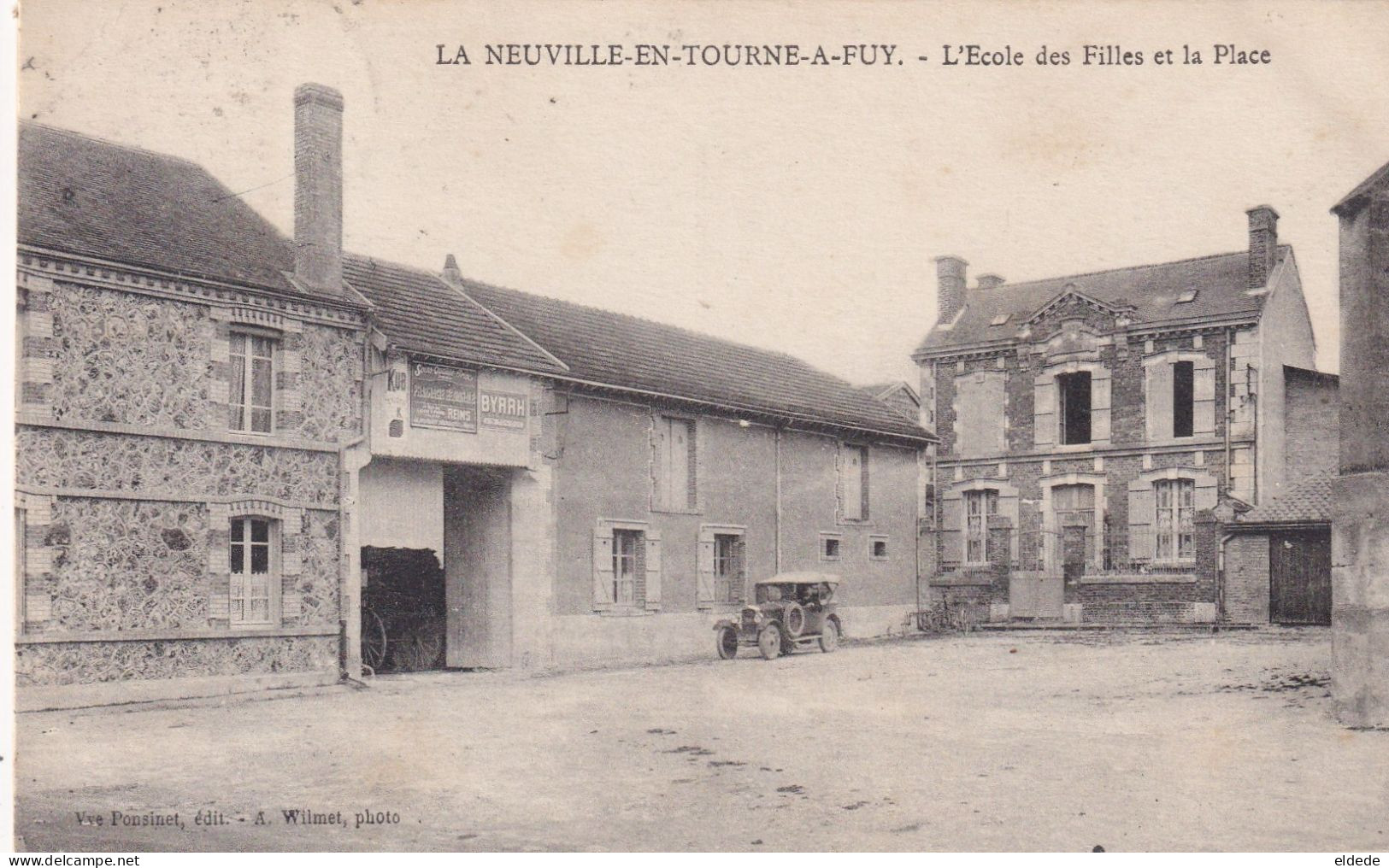 La Neuville En Tourne A Fuy Ecole Des Filles Et Place  Pub Poster Byrrh Kub Pharmacie De Reims - Other & Unclassified