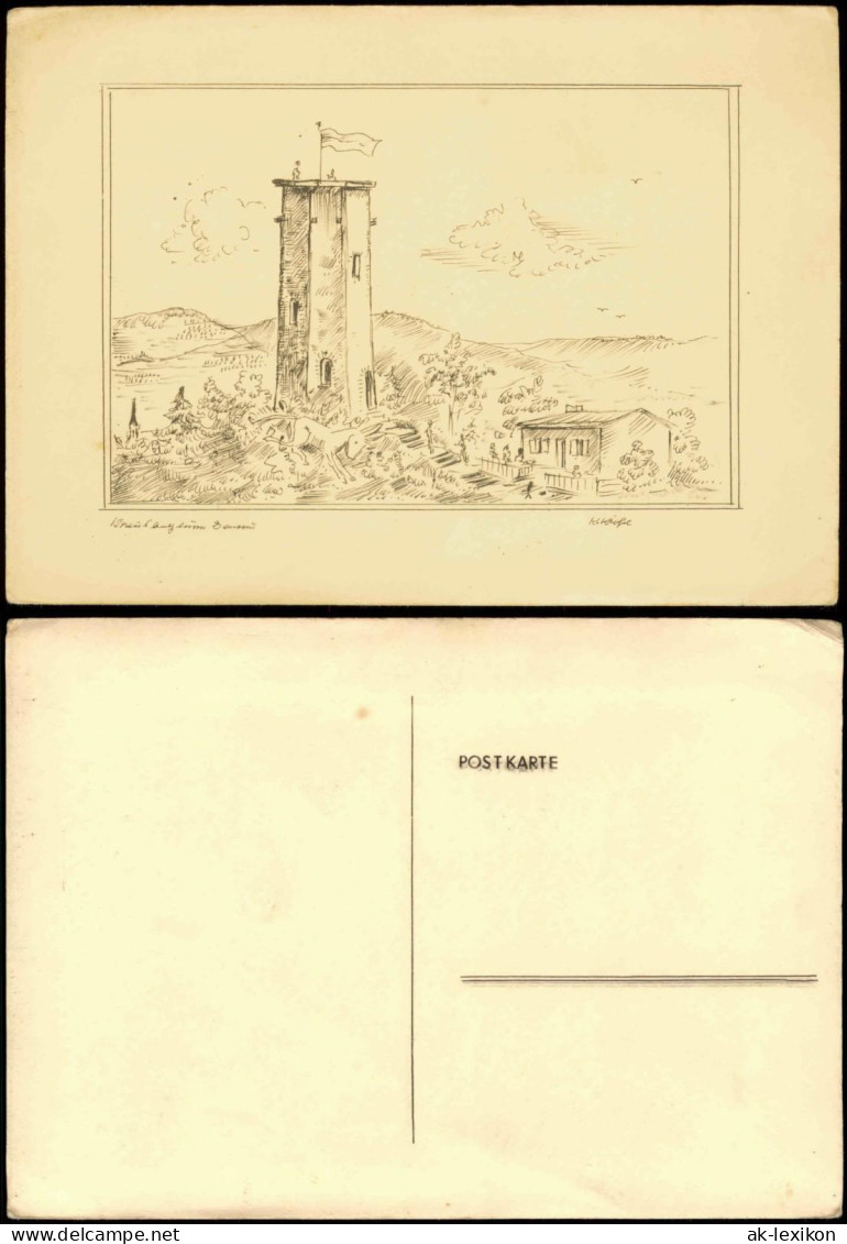 Ansichtskarte  Aussichtsturm Mit Restauration Federzeichnung 1930 - To Identify