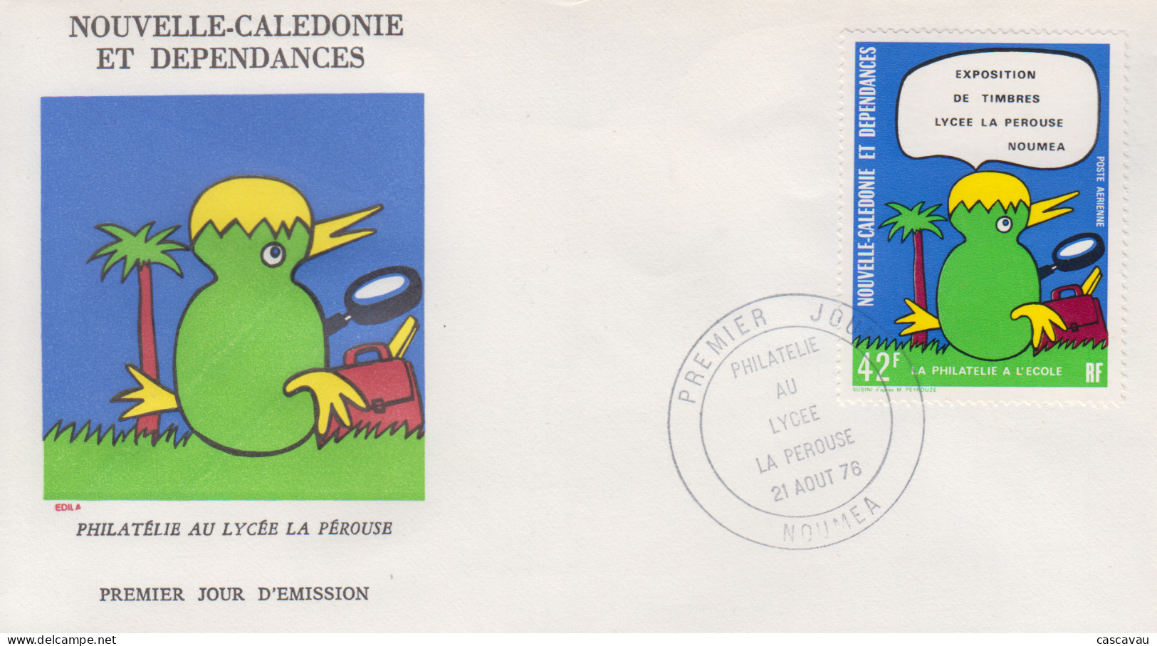 Enveloppe  FDC   1er  Jour   NOUVELLE  CALEDONIE    Exposition  De  Timbres   Lycée   LA  PEROUSE    NOUMEA   1976 - FDC