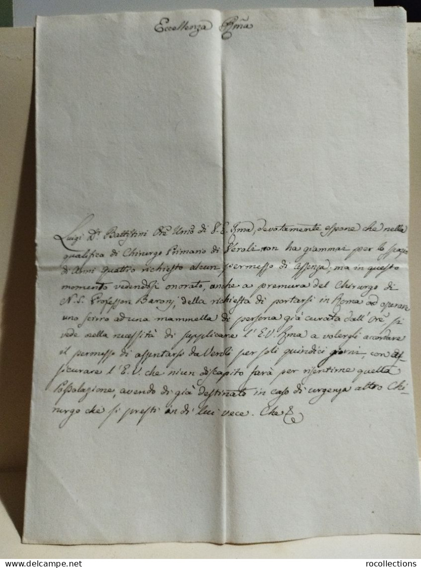 Italy Old Letter. Italia Lettera Battistini Chirurgo A Veroli, A Conte Savelli Delegato Apostolico Frosinone 1835 - Ohne Zuordnung