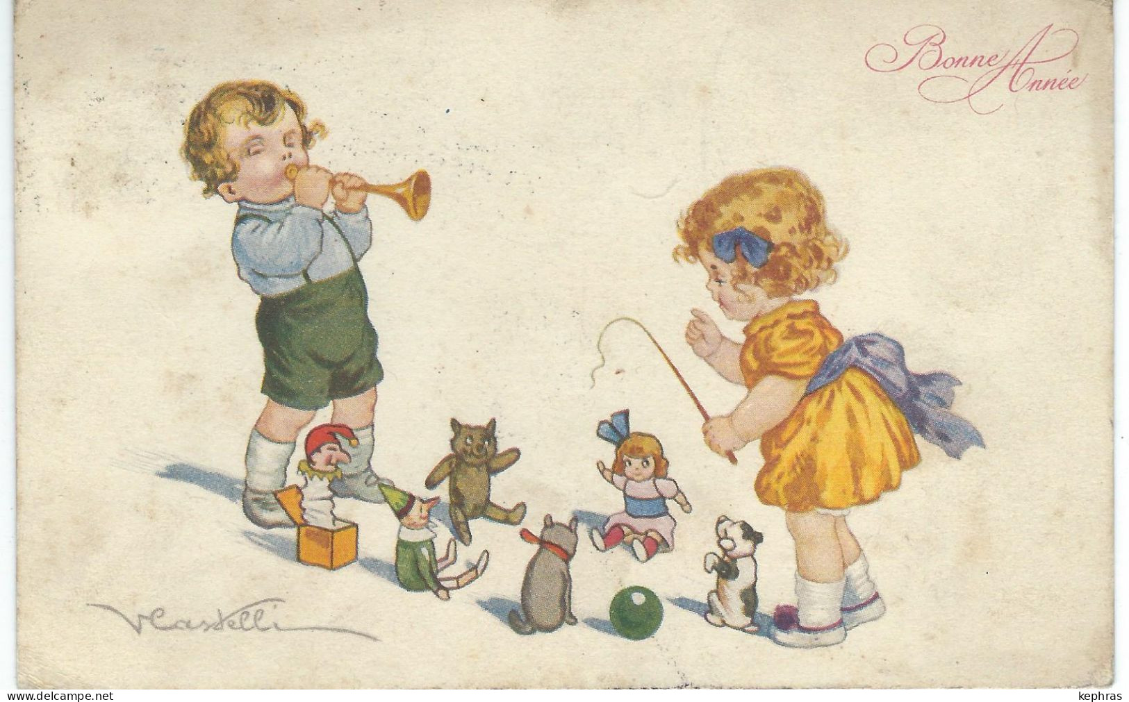 Illustrateur CASTELLI - Bonne Année - Enfants Et Jouets - Cachet De La Poste 1922 - Castelli