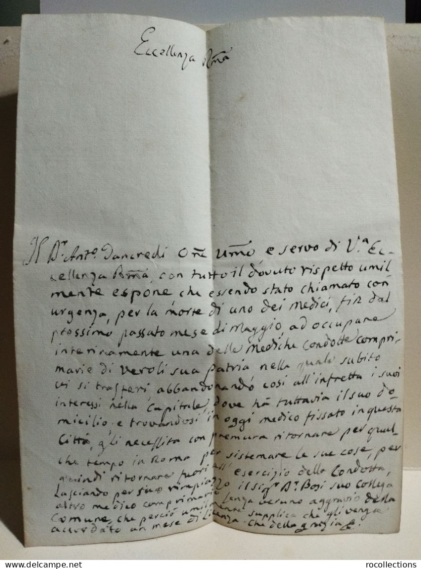 Italy Old Letter. Italia Lettera Tancredi Medico A Veroli, A Conte Savelli Delegato Apostolico Frosinone 1834 - Unclassified