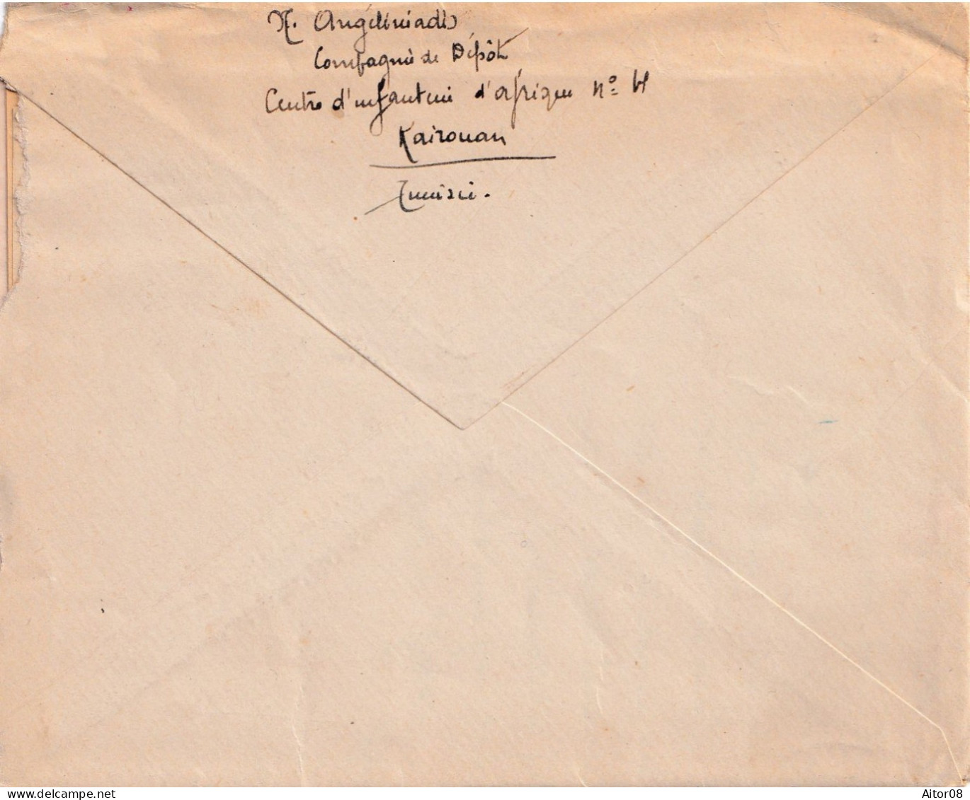 LAC DE 1939  FM  DE KAIROUAN TUNISIE A BORDEAUX.CACHET ROUGE DU GENERAL.TRES INTERESSANT . . BEL ETAT - Covers & Documents