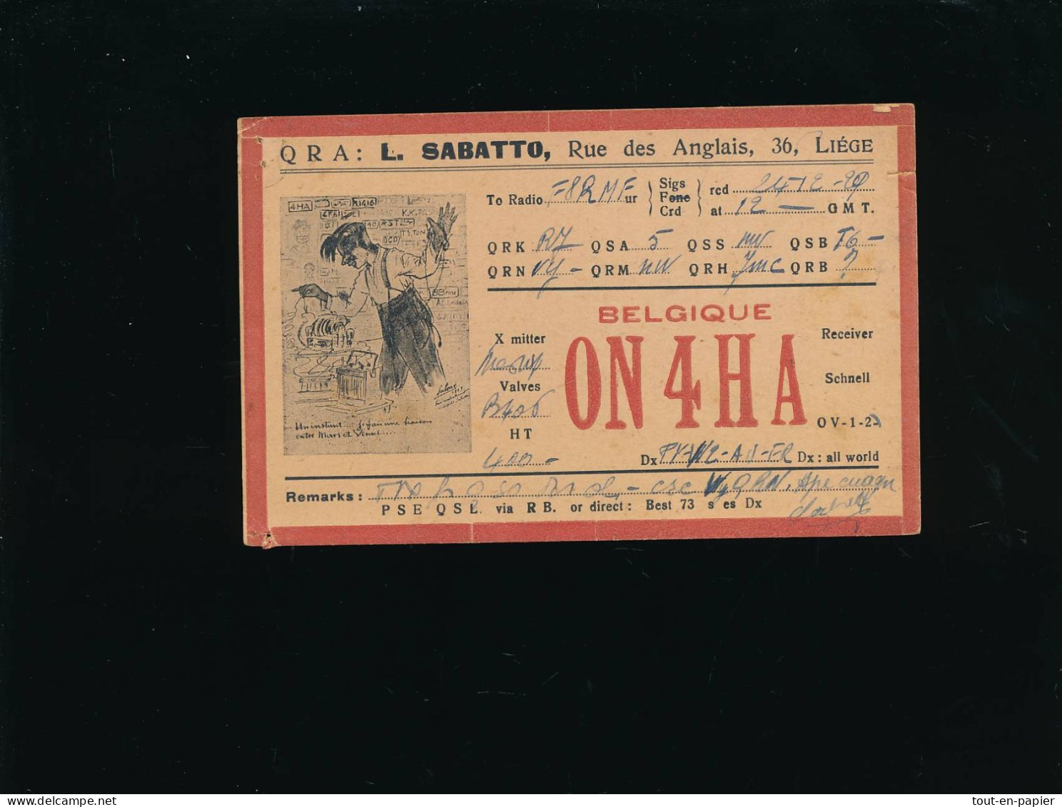 QSL Carte Radio - 1929 - Belgique Belgium - ON 4HA L. Sabatto Liège  Vers France - Radio Amateur