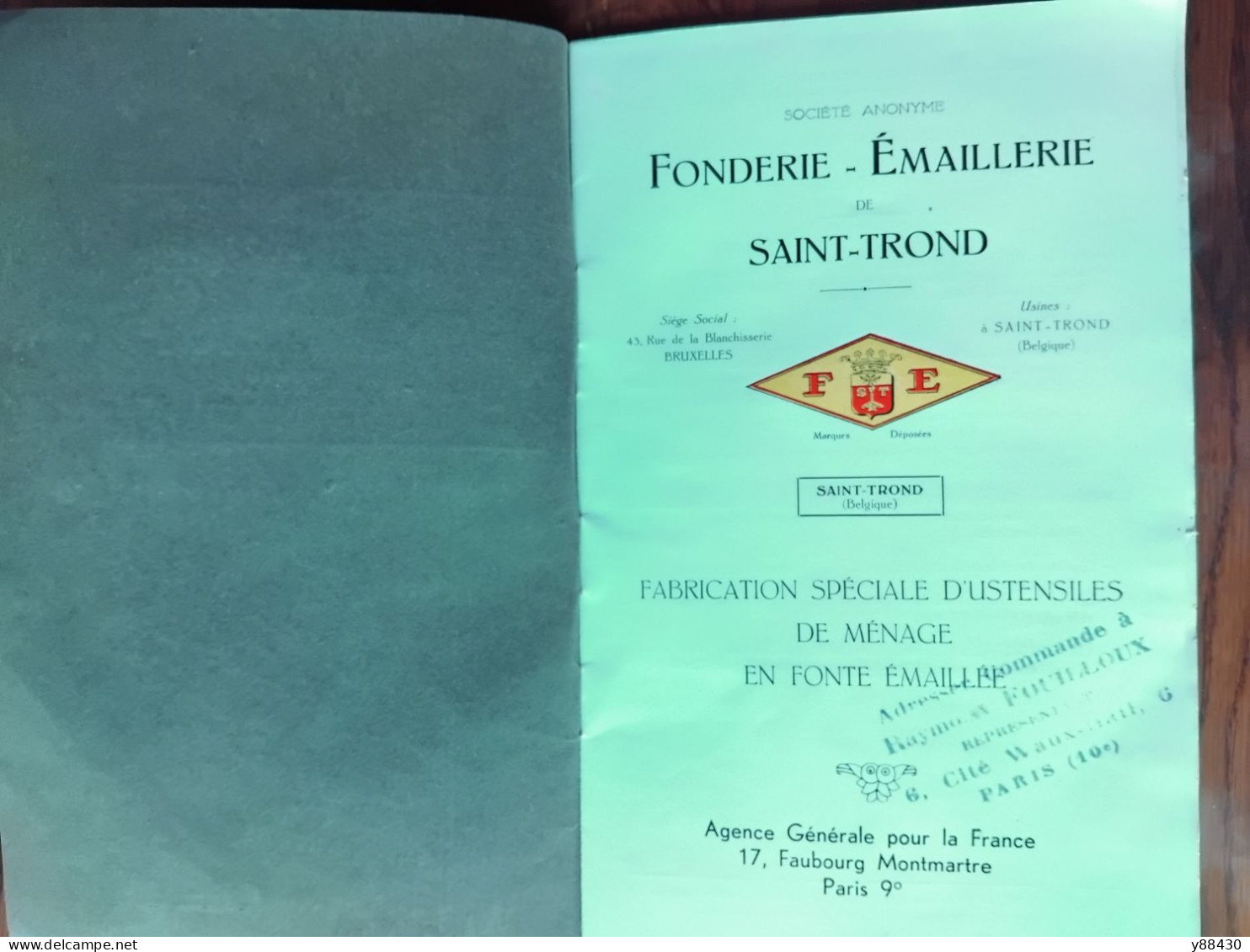 FONDERIE ÉMAILLERIE De SAINT TROND En BELGIQUE - Catalogue Des Années 30 - Revendeur R. FOUILLOUX à PARIS - 17 Vues - Materiale E Accessori