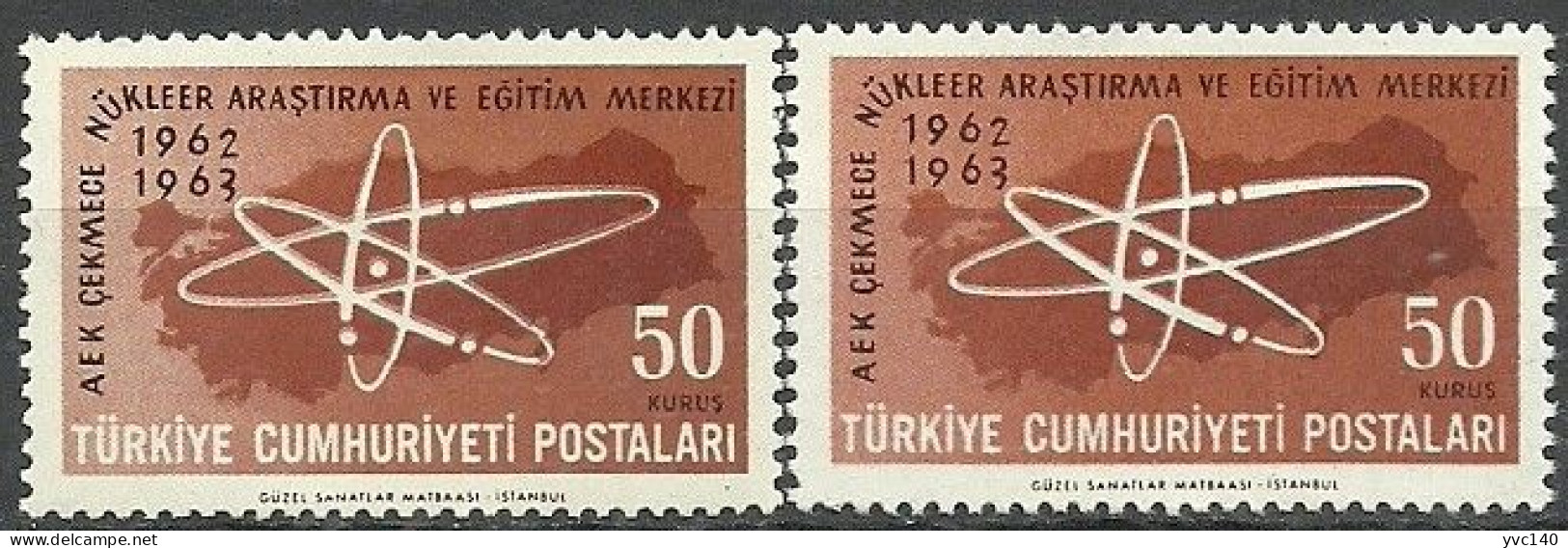 Turkey; 1963 1st Anniv. Of Opening Of Turkish Nuclear Research Centre 50 K. ERROR "Shifted Print" - Unused Stamps