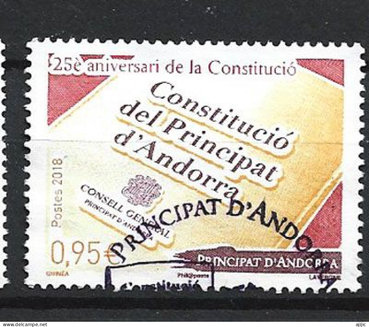 ANDORRA. La Nouvelle Constitution D'Andorre (25 Ième Anniversaire)  , Un Timbre Oblitéré, 1 ère Qualite (2018) - Used Stamps