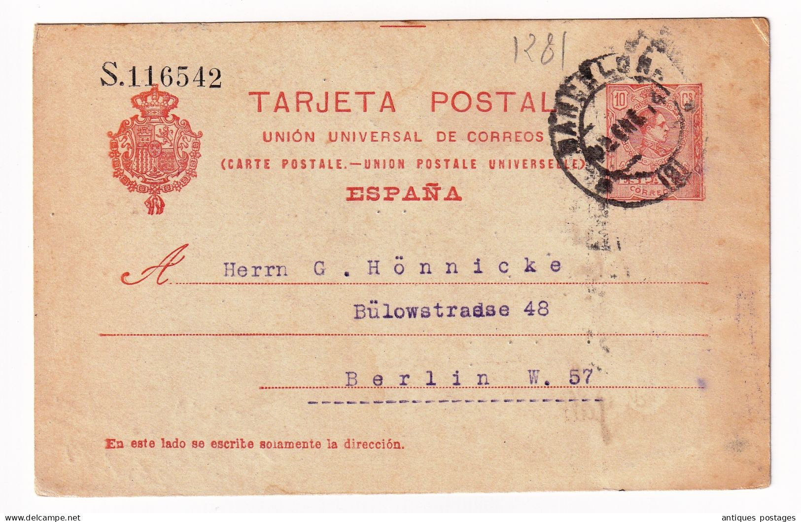 Tarjeta Postal 1914 España Rosenthal Barcelone Barcelona Berlin G. Hönnicke Deutschland - 1850-1931