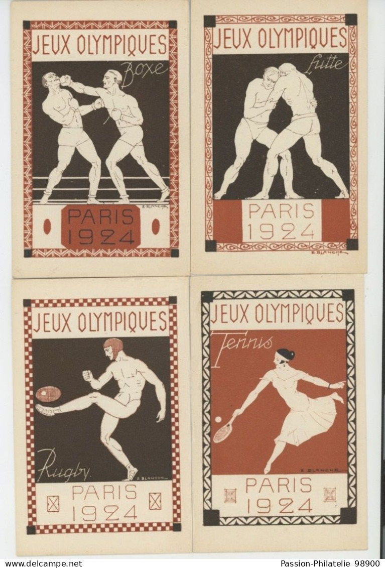 Série De 8 Cartes Jeux Olympiques PARIS 1924.Aviron,Boxe,Course,Javelot,Rugby,Lutte,Tennis,Saut - Olympic Games