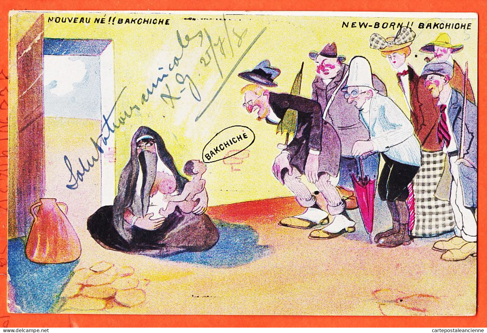 27324 / ⭐ Ethnic Humour Egyptien ◉ Illustration Nouveau Né !! NEW-BORN  ◉ 1908 à Madeleine CHAPLAIN Plancy Aube - Personnes