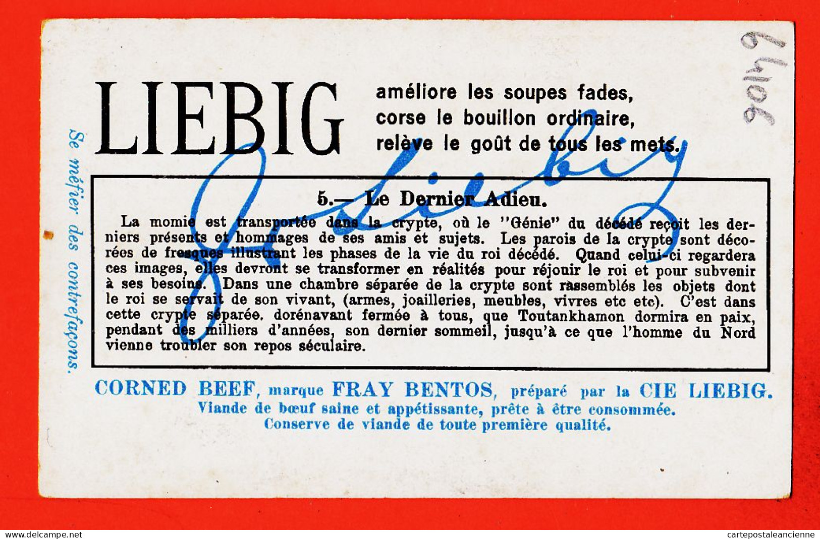 27308 / ⭐ Chromo LIEBIG 1890s Corned-Beef FRAY-BENTOS ◉ Série Ensevelissement D'un Roi D' EGYPTE N° 5 ◉ Le Dernier Adieu - Liebig