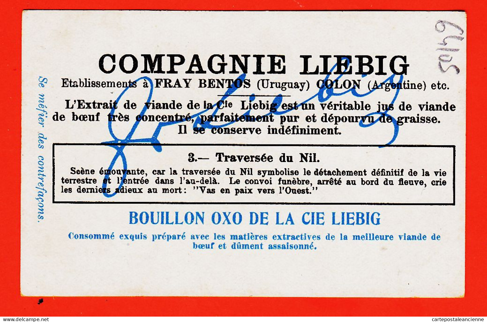 27306 / ⭐ Chromo LIEBIG Cie FRAY-BENTOS Uruguay COLON Argentine ◉ Série Ensevelissement Roi EGYPTE N° 3 ◉ Traversée NIL - Liebig