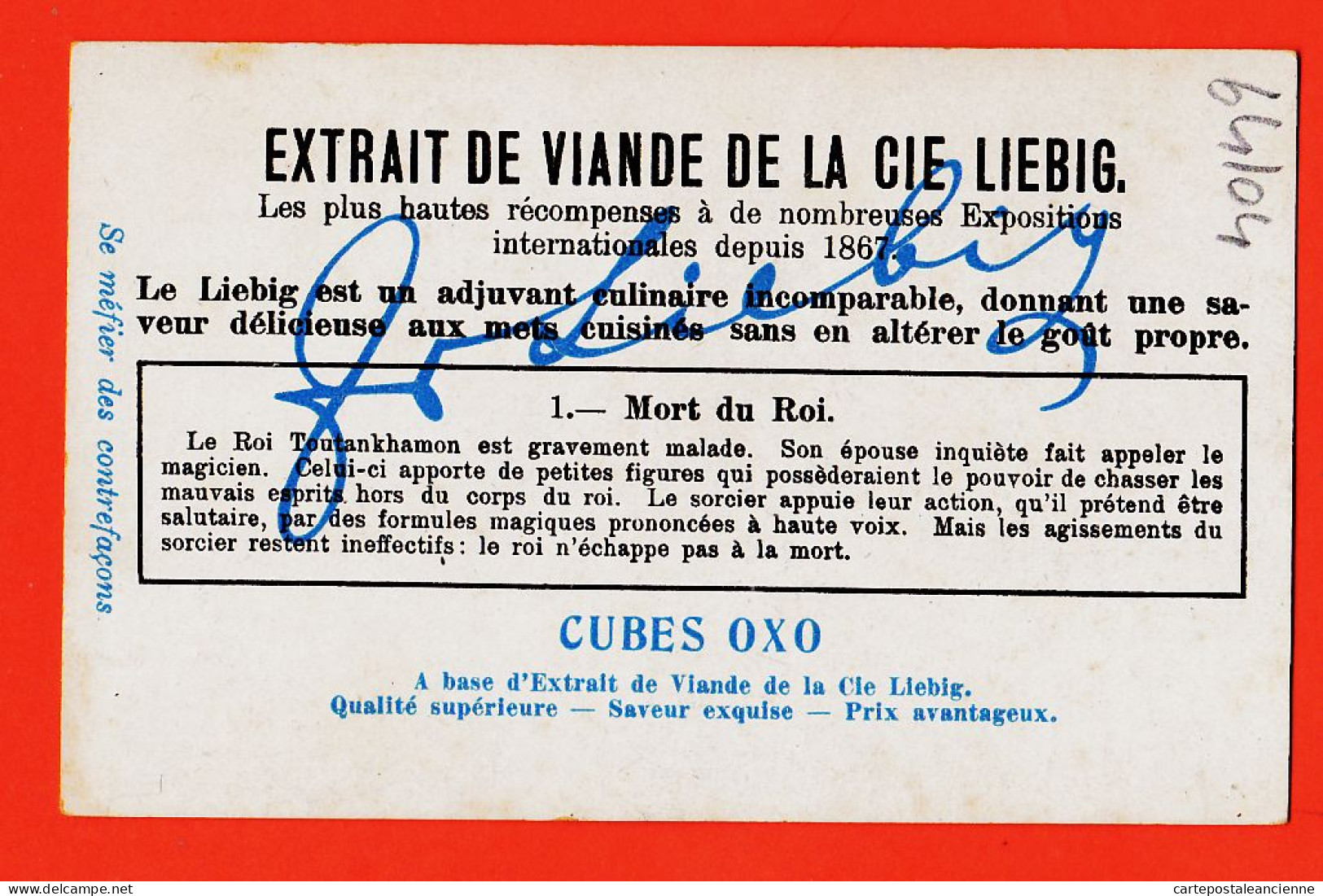 27304 / ⭐ Chromo LIEBIG 1890s Cube OXO ◉ Série Ensevelissement D'un Roi D' EGYPTE N° 1 ◉ Mort Du Roi TOUTANKHAMON ◉ - Liebig