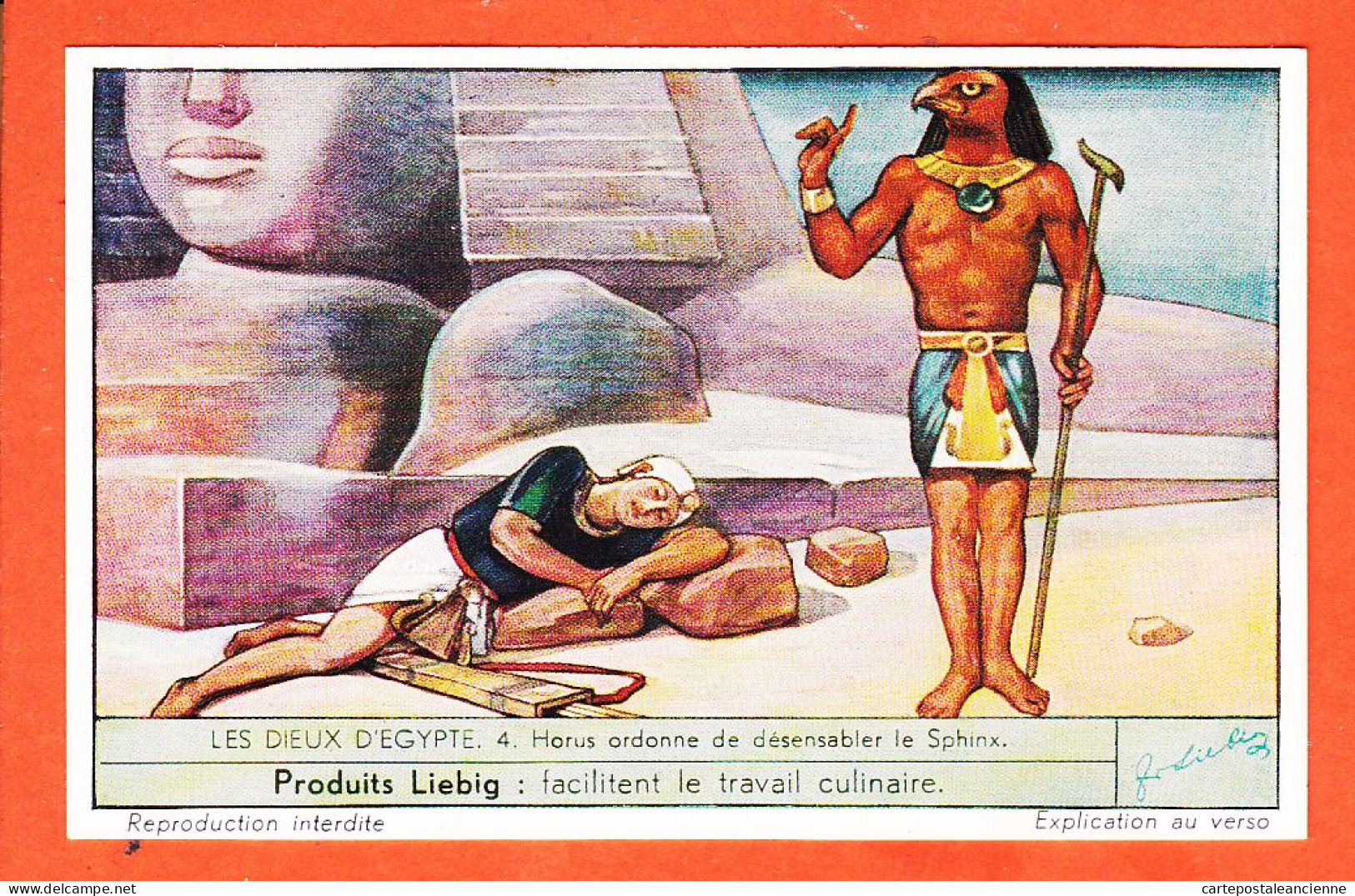 27295 / ⭐ Chromo LIEBIG ◉ Série Les Dieux D' EGYPTE N° 4 ◉ HORUS Ordonne De Désensabler Le SPHINX - Liebig