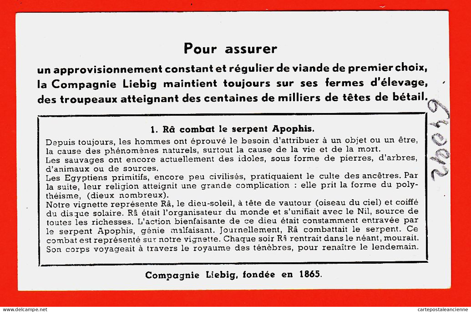 27292 / ⭐ Chromo LIEBIG ◉ Série Les Dieux D' EGYPTE N° 1 ◉ RÂ Combat Le Serpent APOPHIS - Liebig