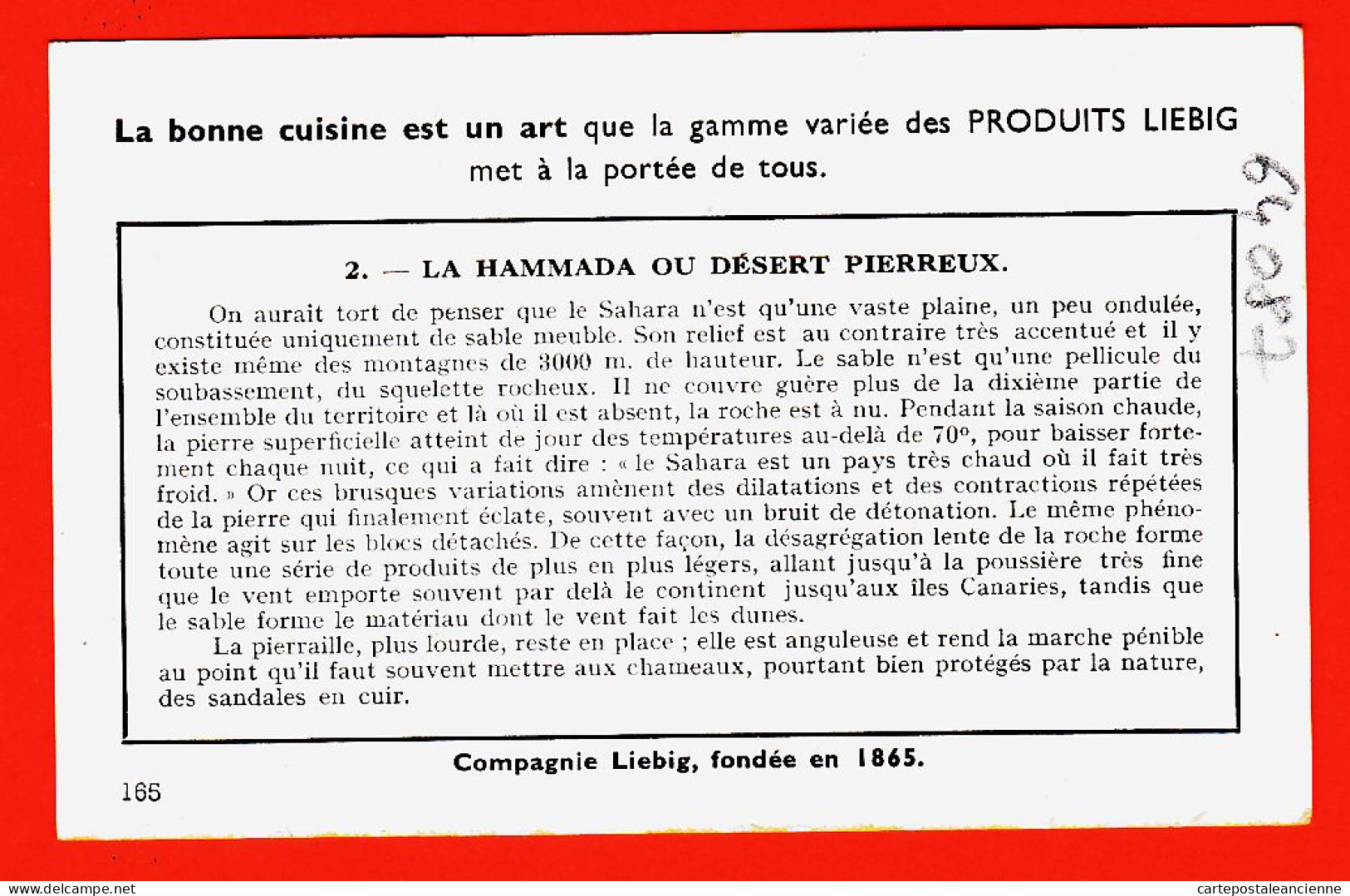 27287 / ⭐ Chromo LIEBIG ◉ Série 165 Sahara Ou Grand Desert N° 2 ◉ La Hammada Ou Desert Pierreux - Liebig