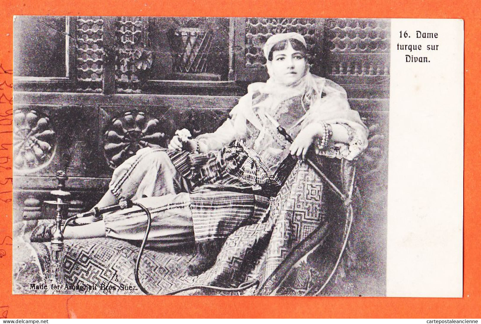 27223 / ⭐  Ethnic Egypte Dame TURQUE Fumant Narguilé Sur Divan Turkish Lady Smoking Narguileh 1900s AROUGHETI  Bros SUEZ - Persons