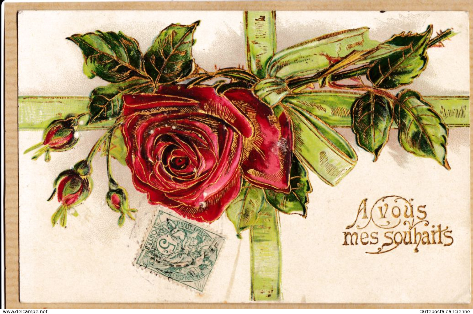 27470 / ⭐ Superbe Carte-Relief Embossed A VOUS MES SOUHAITS Rose 1907 à Alice CATALAN  - Other & Unclassified