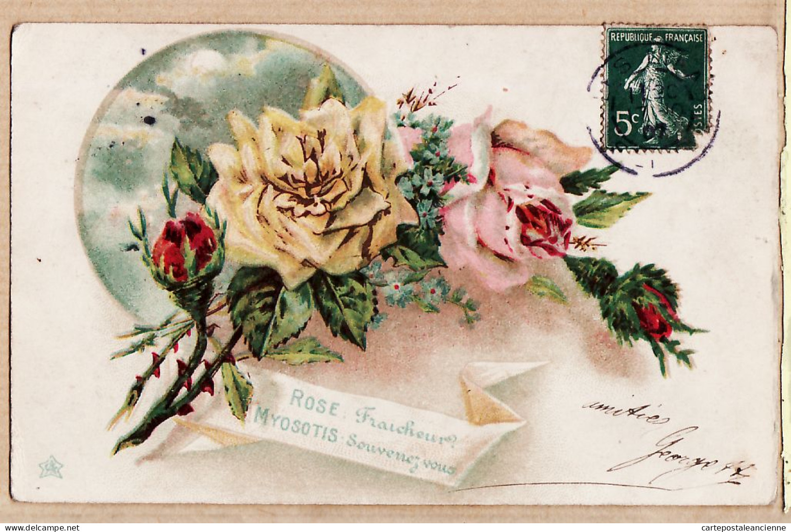 27487 / ⭐ Langage Des Fleurs ROSE Fraîcheur MYOSOTIS Souvenez-vous 1910s à Francine CONAN 5 Cité Phalsbourg Paris - Fleurs