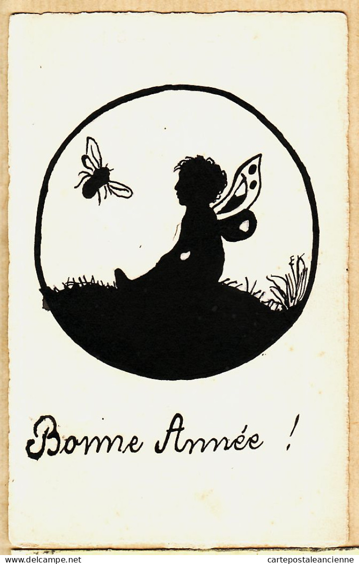 27396 / ⭐ Carte Unique Encre Ombre Chinoise Canson - BONNE ANNEE Ange Enfant Papillon Abeille MUNICH 1er Janvier 1923  - New Year