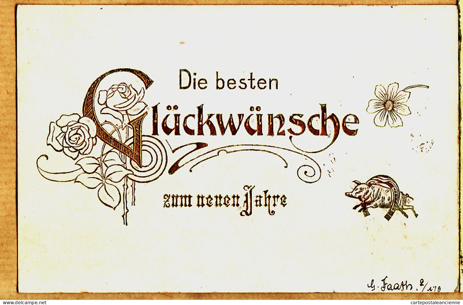 27400 / ⭐ Embossed Die Besten GLÜCKWÜNSCHE Zum Nenen Jahre 01-12-1907 Bonne Année Cochon Fer à Cheval Porte-Bonheur - New Year