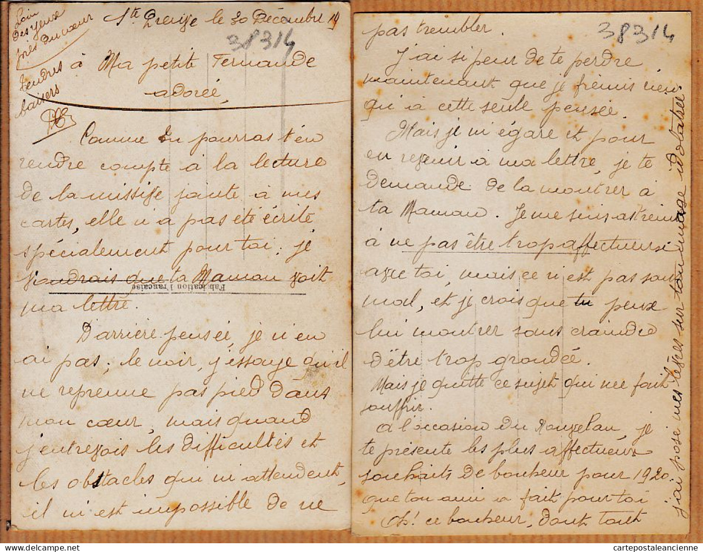 27431 / ⭐ Lot De 2 CP BONNE ANNEE Et Le BAISER  Correspondance Suivie 30-12-1919  à Fernande HUGUET Gard - New Year