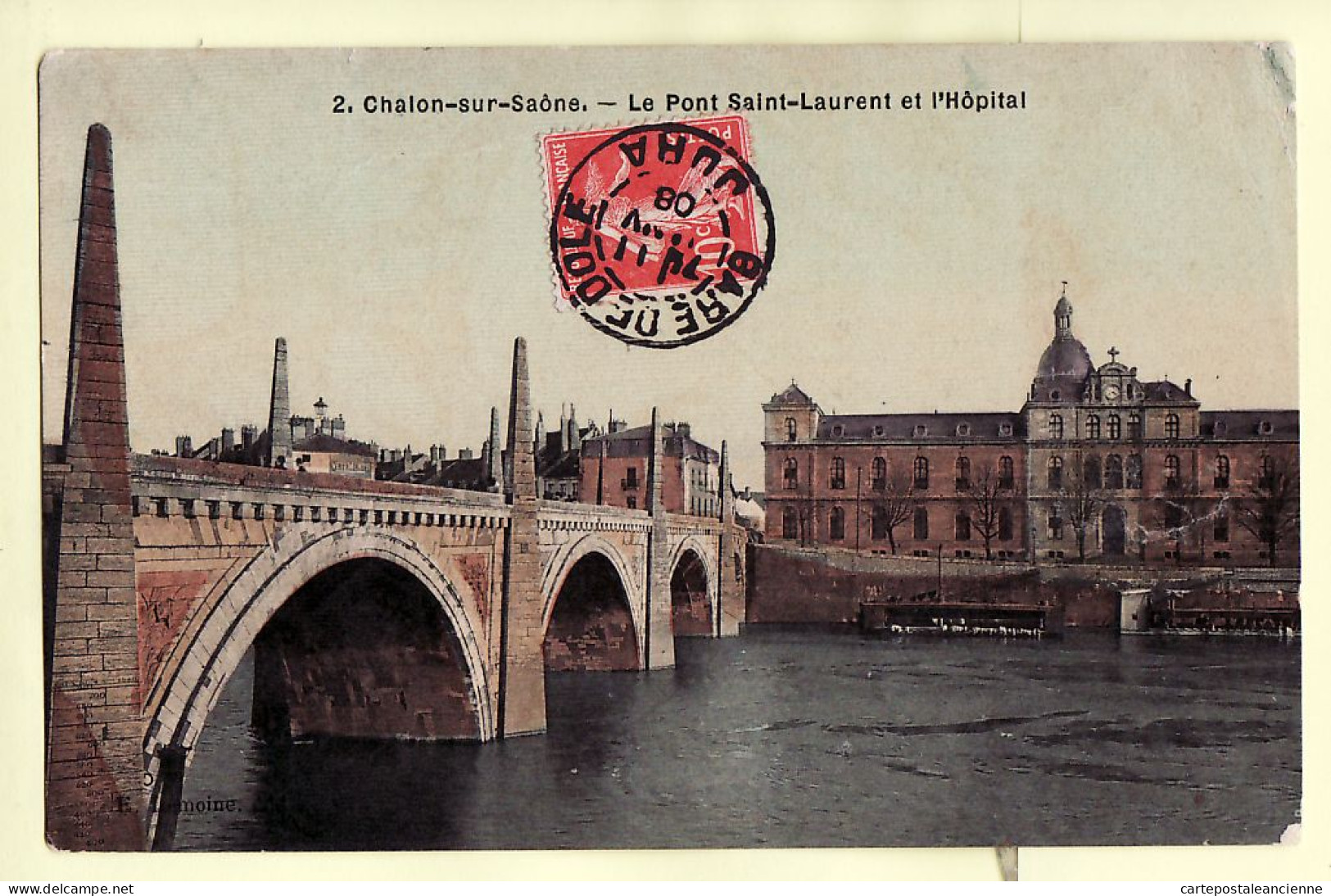 27026 / ⭐ Carte Toilée 71-CHALON-sur- SAONE Pont SAINT-LAURENT St Hôpital 11.01.1908 à VALOT Paris - Chalon Sur Saone