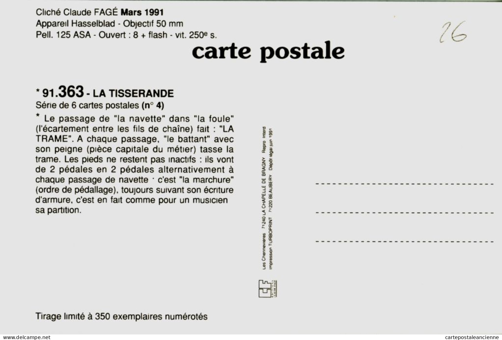 27013 / ⭐ UCHIZY Saone-Loire Elisabeth GROZELIER TISSERANDE Passage Navette Foule TisserTirage Limite 350 Ex. FAGE 1991 - Other & Unclassified