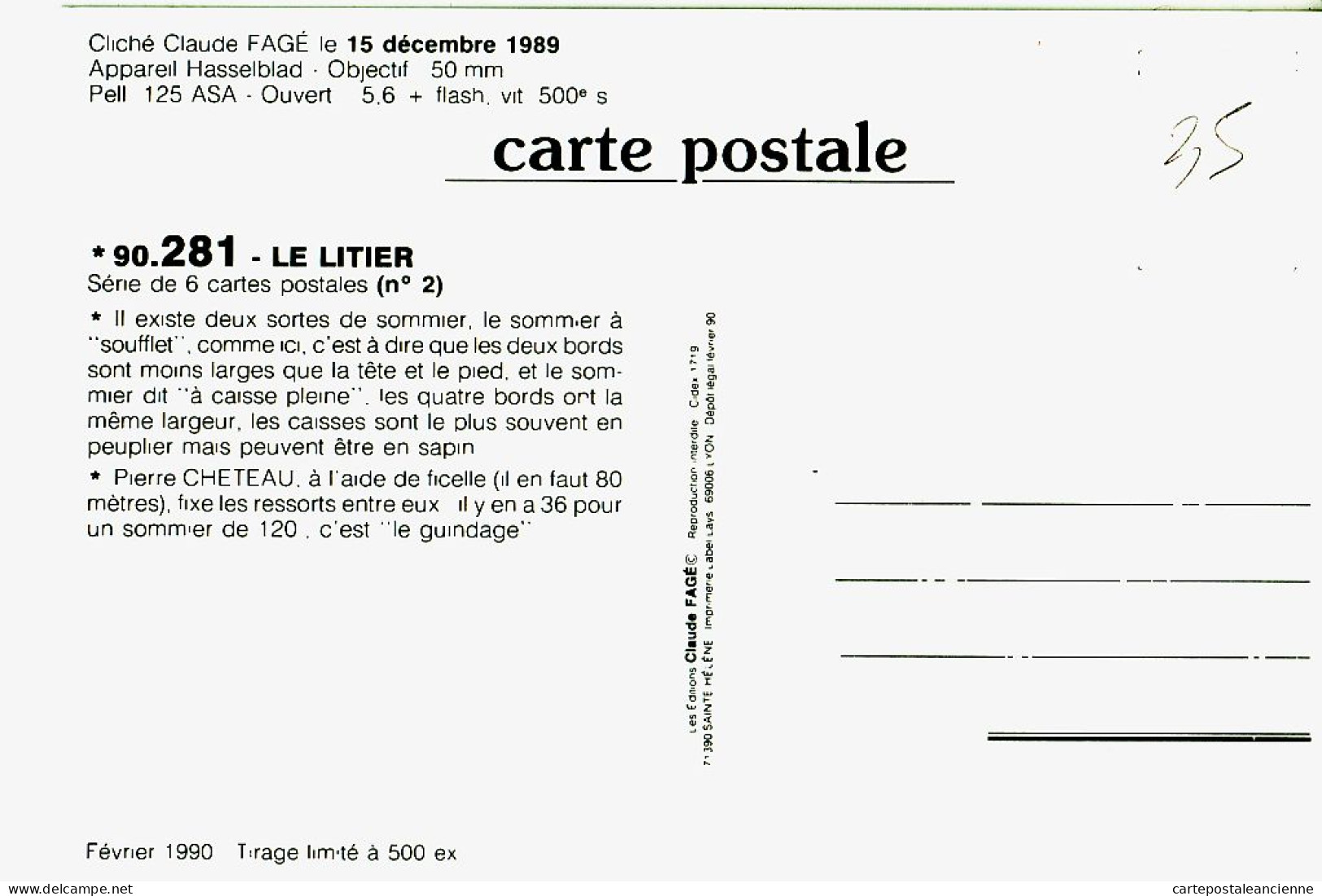 27015 / ⭐ SENNECEY Le GRAND 71-Saone-Loire Pierre CHETEAU LITIER Sommier Literie Tirage Limite 500 Ex. Claude FAGE 1989 - Other & Unclassified