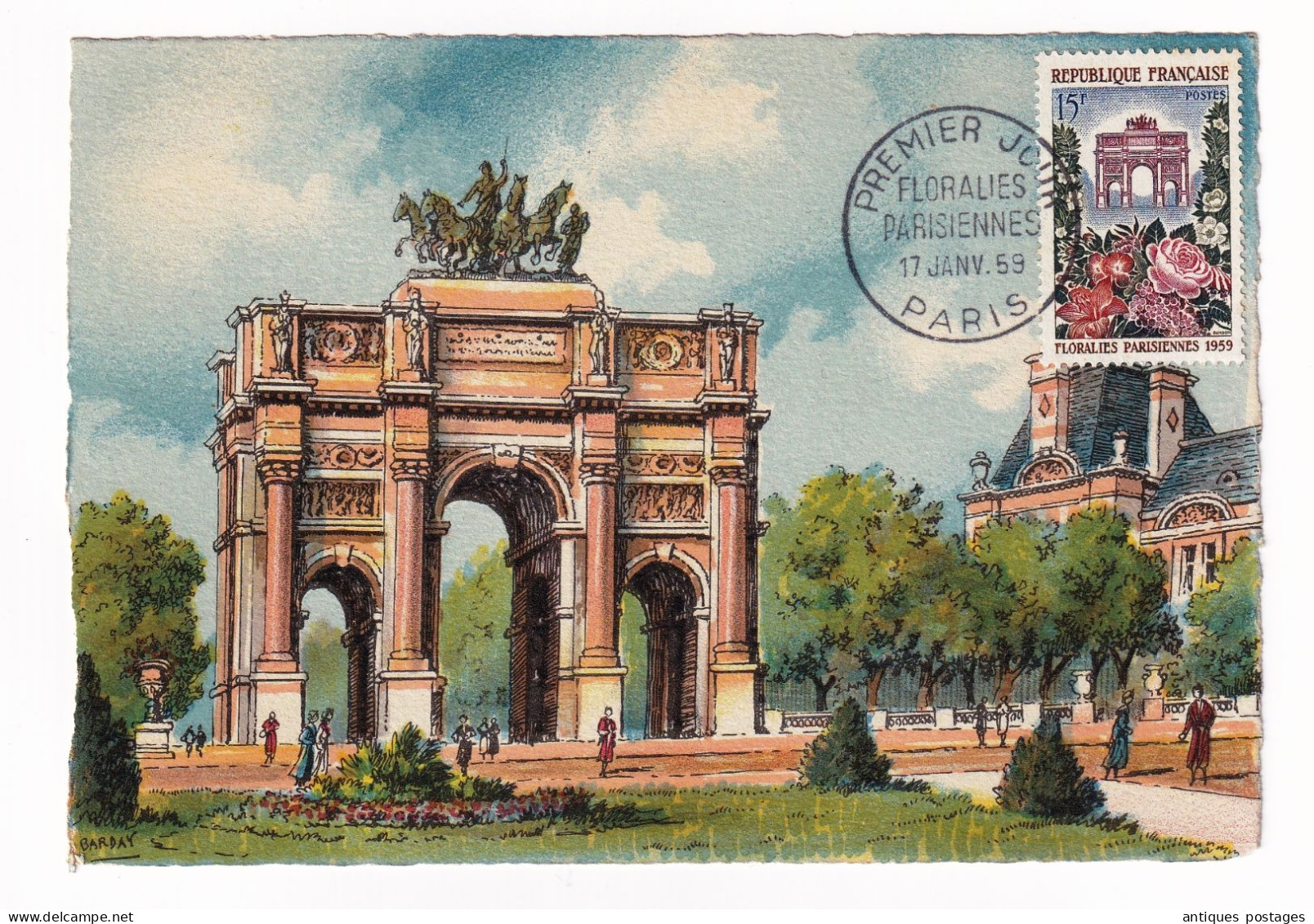 Carte Maximum Floralies Parisiennes 1959 Fleurs Flowers Arc De Triomphe Paris - 1960-1969