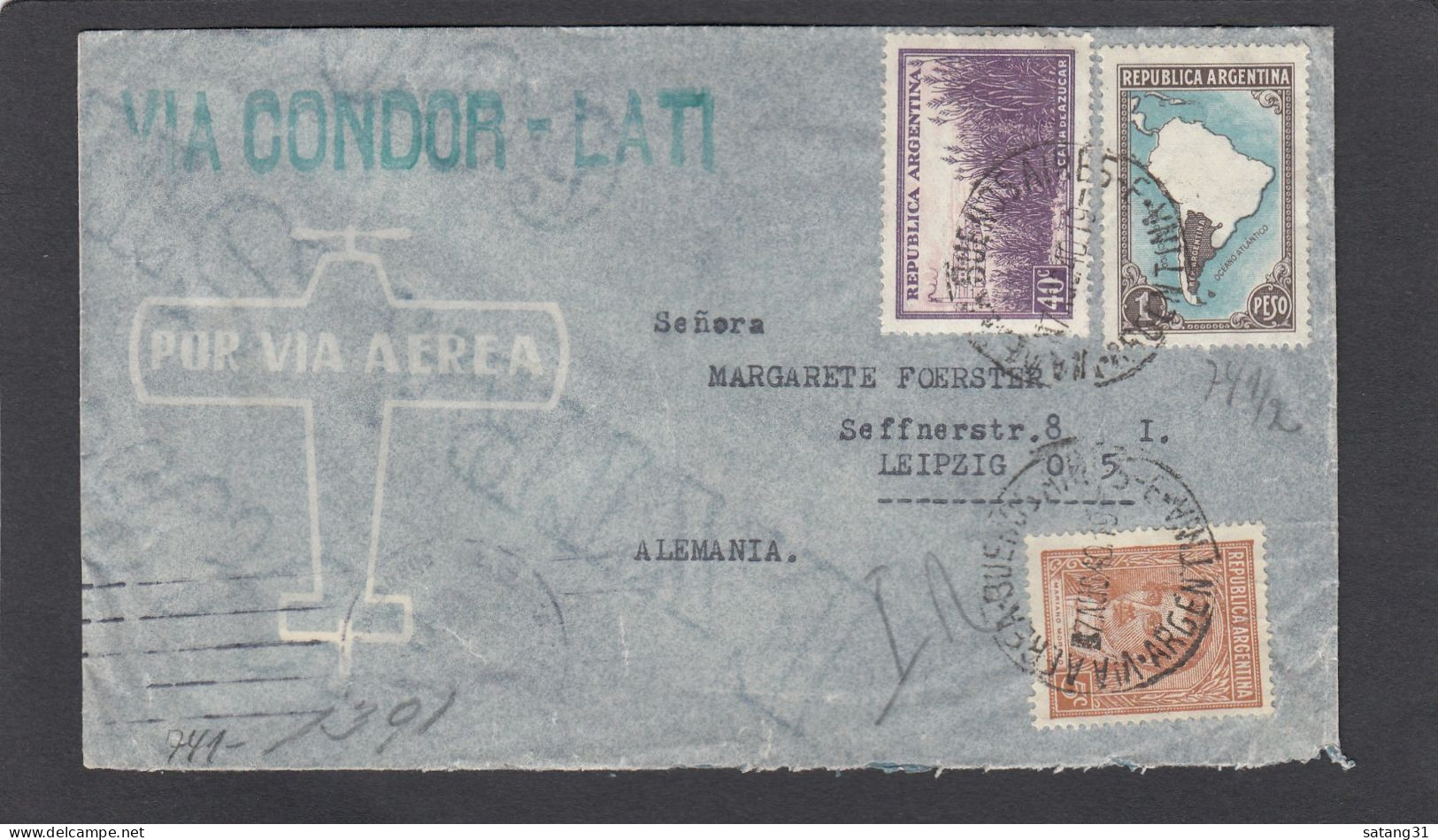 LETTRE PAR AVION, VIA CONDOR - LATI, DE BUENOS AIRES POUR LEIPZIG,OUVERTE PAR LA CENSURE ALLEMANDE OKW, 1940. - Airmail