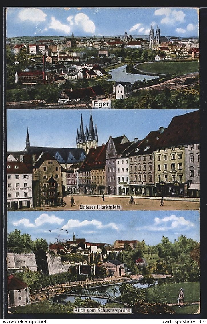 AK Eger, Ortsansicht, Unterer Marktplatz Mit Apotheke, Blick Vom Schustersprung  - Tchéquie